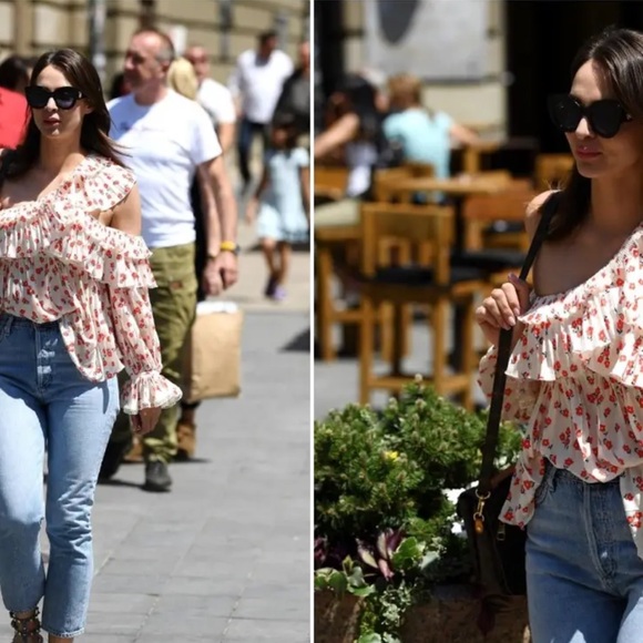 Self-Portrait Ditsy Floral Print One-Shoulder Blouse - Picture 5 of 15